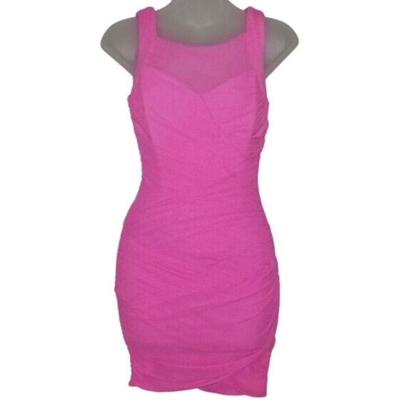 Bardot Iris Neon Pink Bodycon Sleeveless Mini Dress - Picture 1 of 3